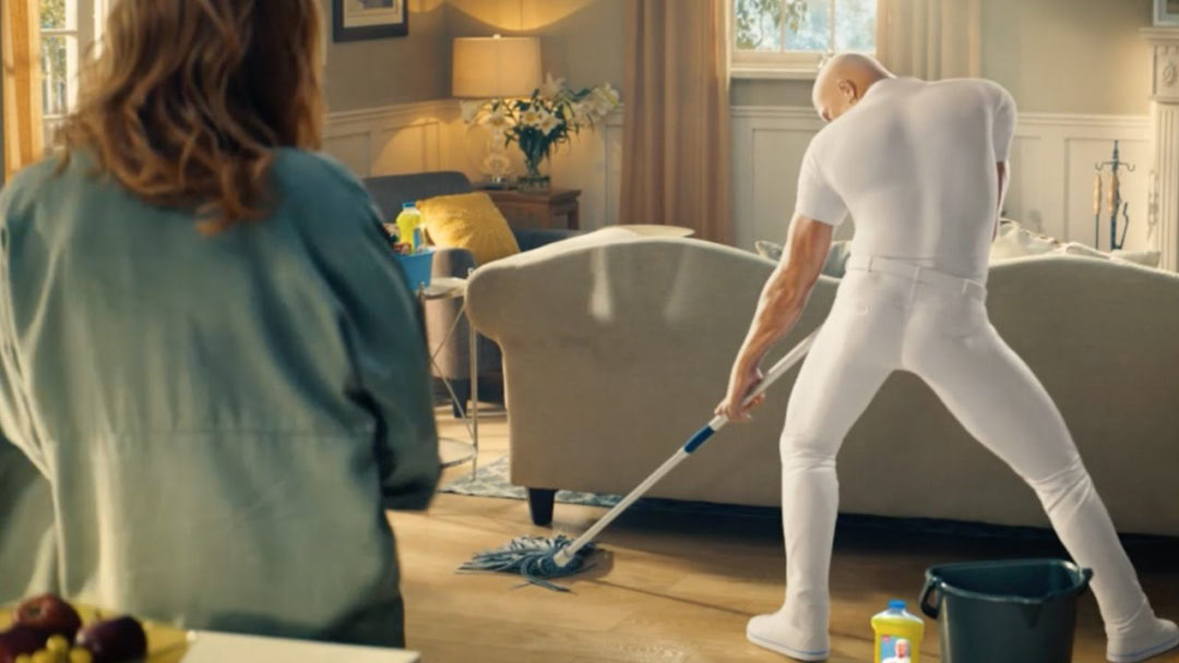 Mr. Clean mopping a floor