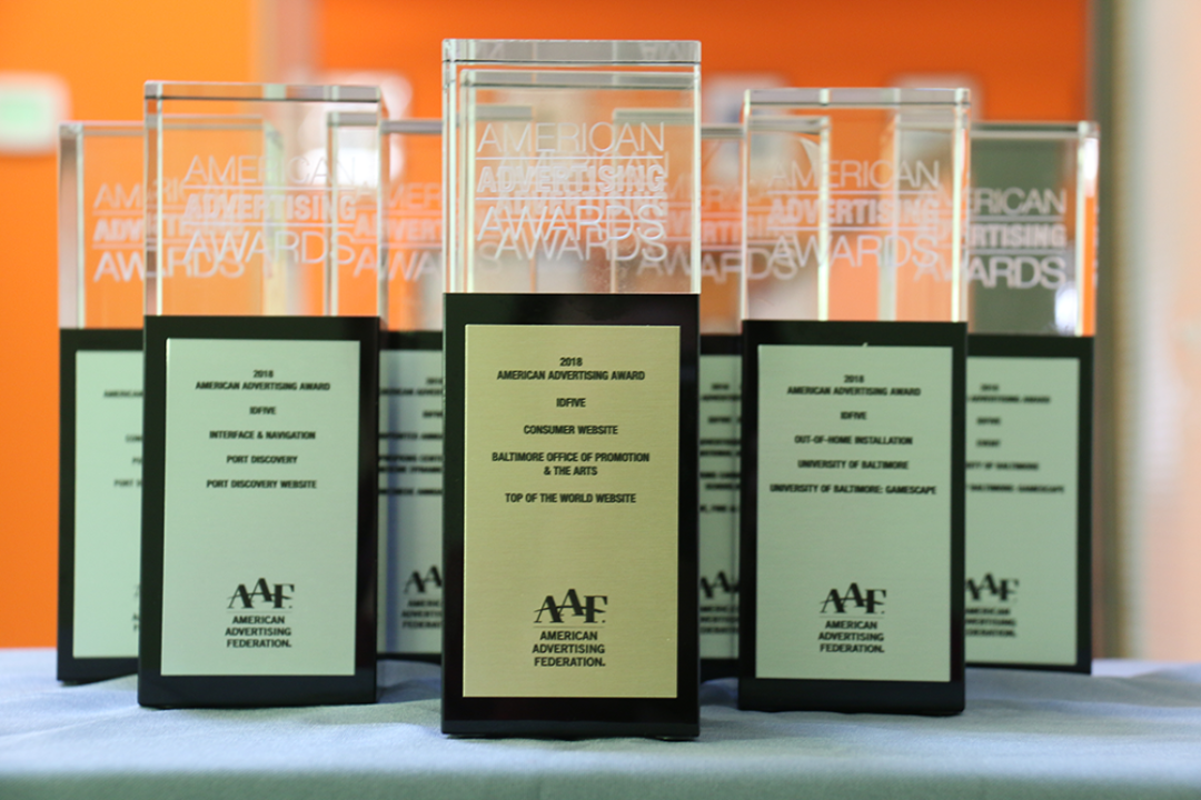 Baltimore Advertising Awards trophies awarded to idfive
