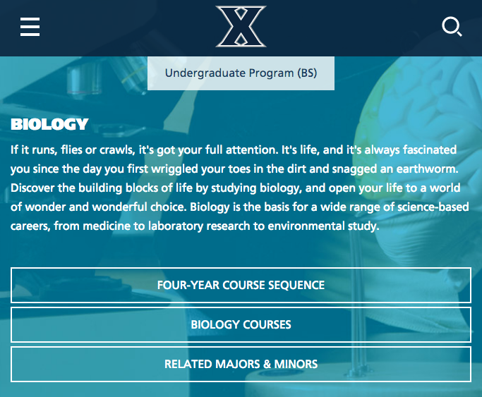 Xavier University website writing