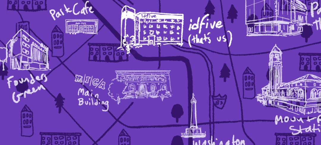 Purple hand-drawn map of midtown Baltimore