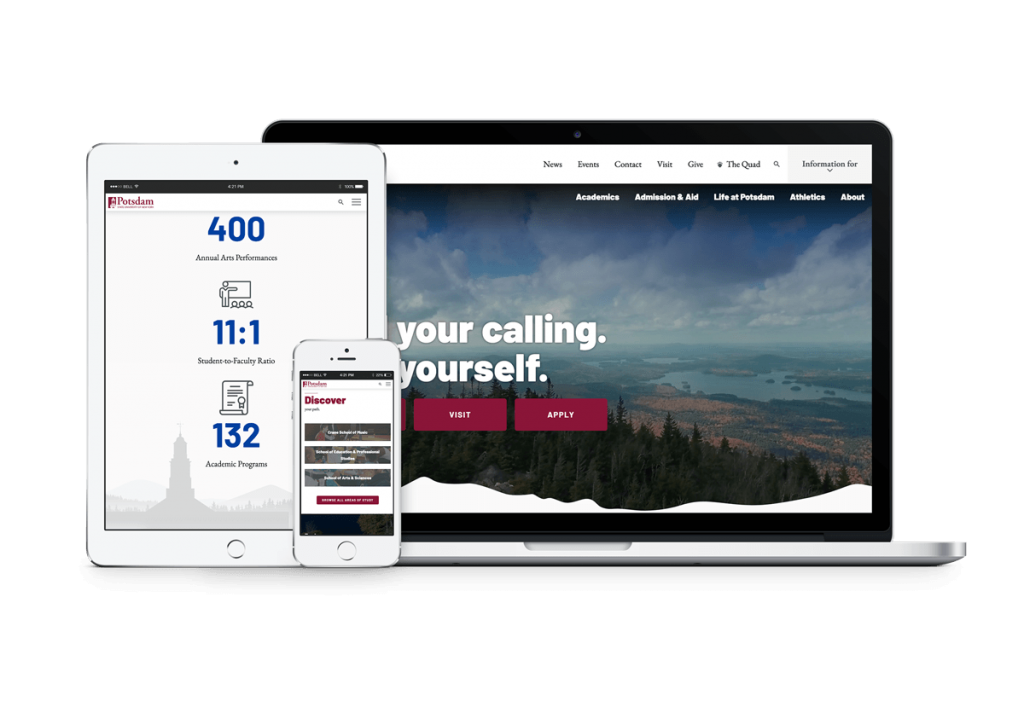 SUNY Potsdam Website on three different devices