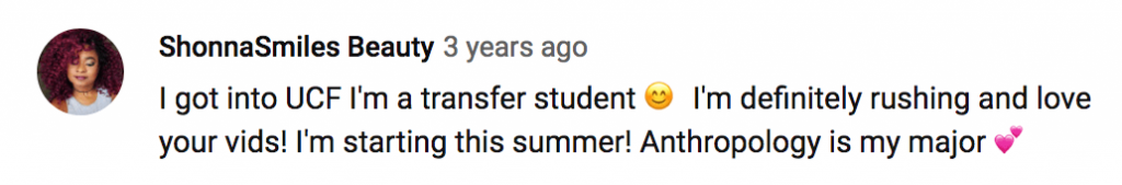 Facebook comment about a transfer student being accepted 