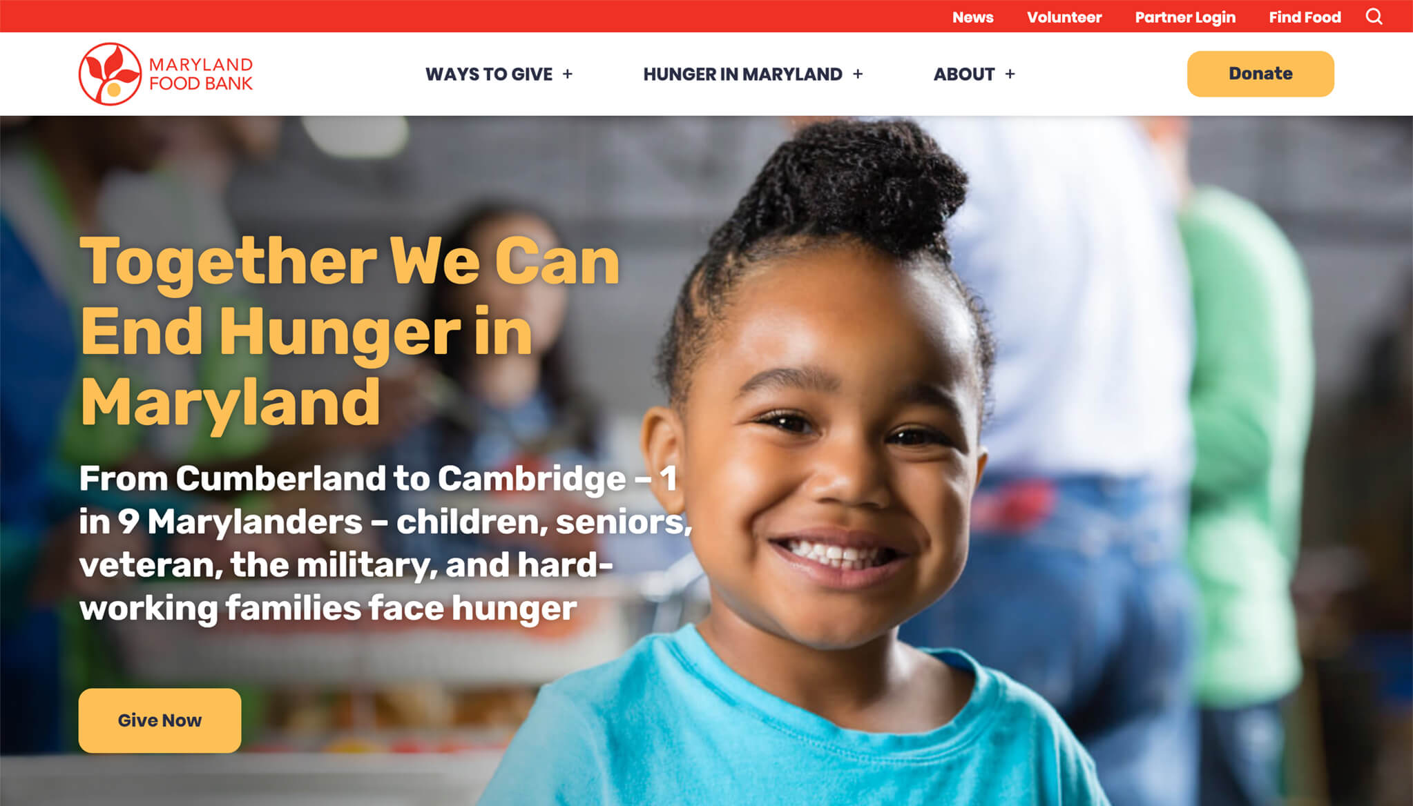 Maryland Food Bank homepage on desktop view
