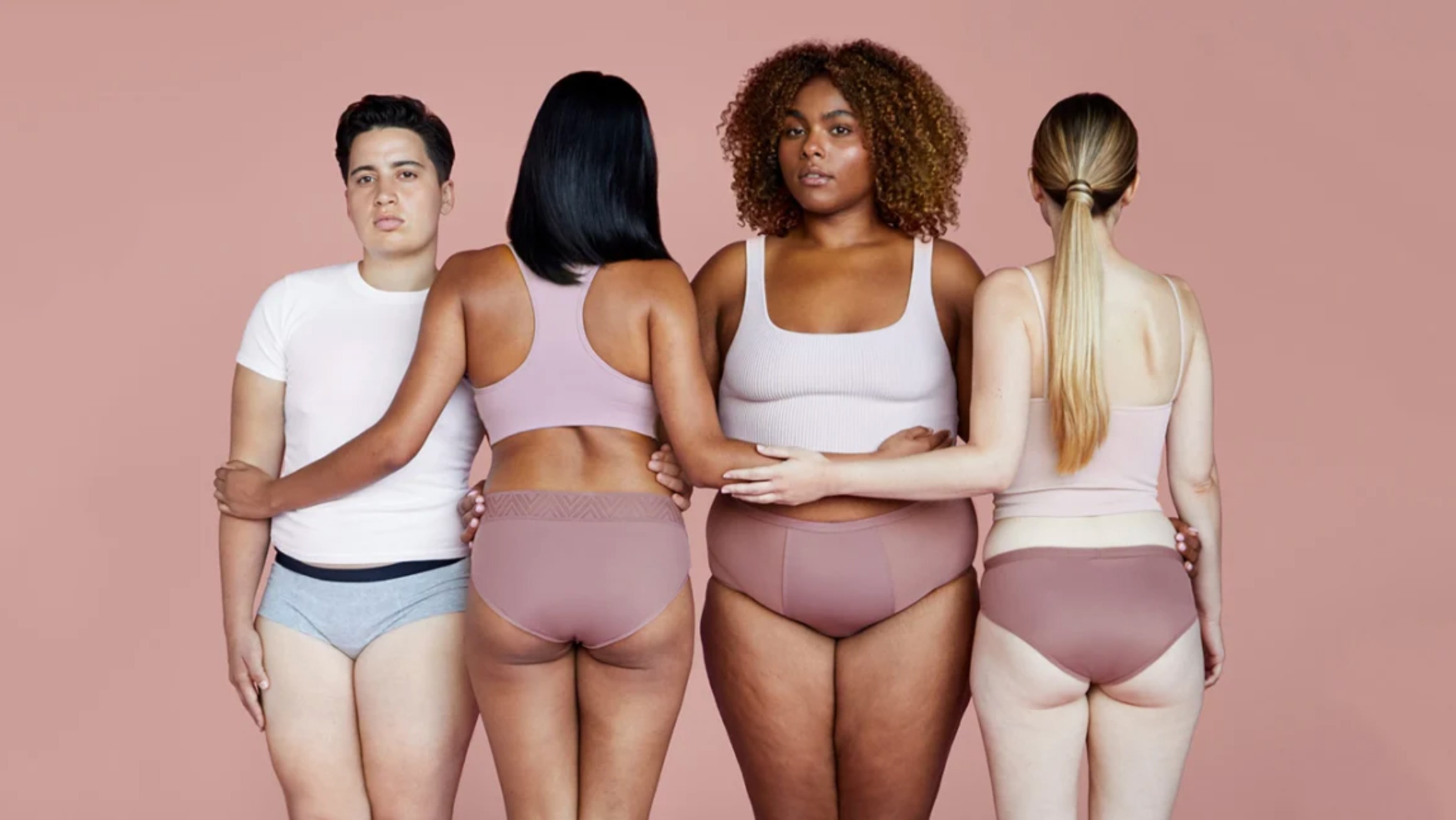 Thinx ad with 4 women wearing their products