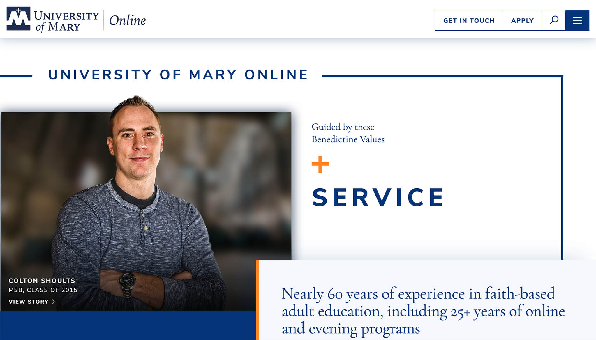 Desktop view of UMary homepage