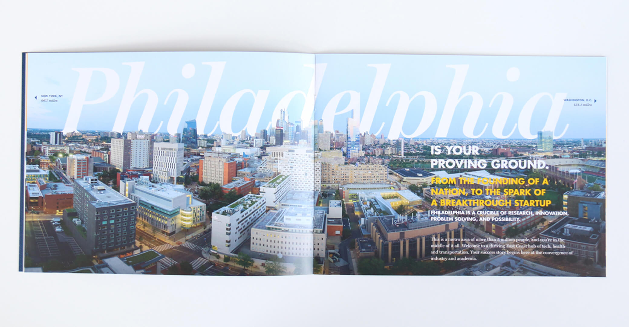 two page spread in viewbook about Philadelphia