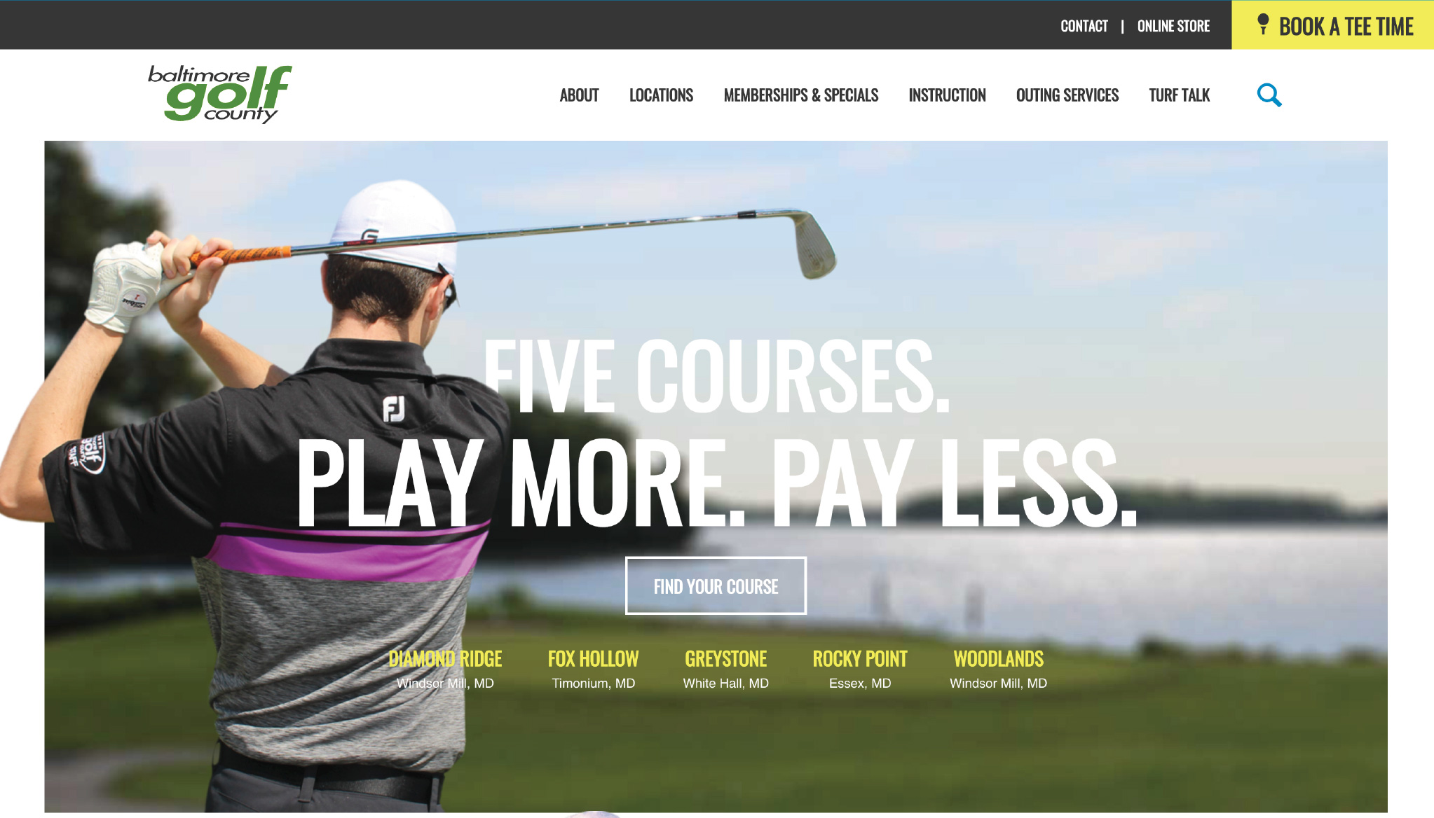 Baltimore County golf website screenshot