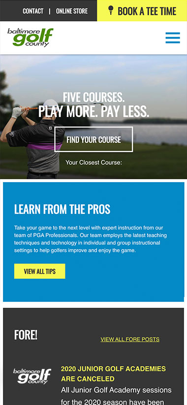 Golf mobile website