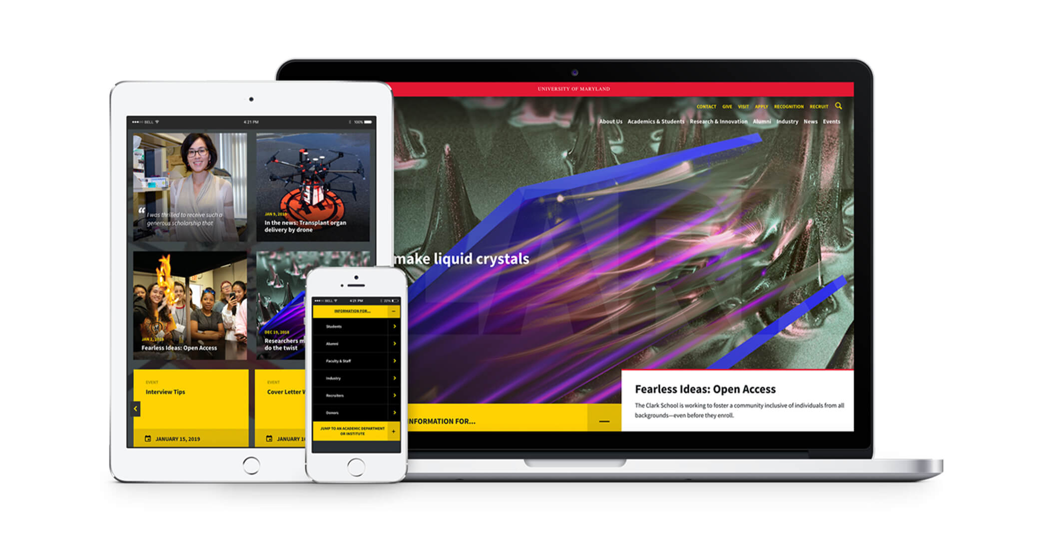 mobile, desktop and tablet view of the homepage