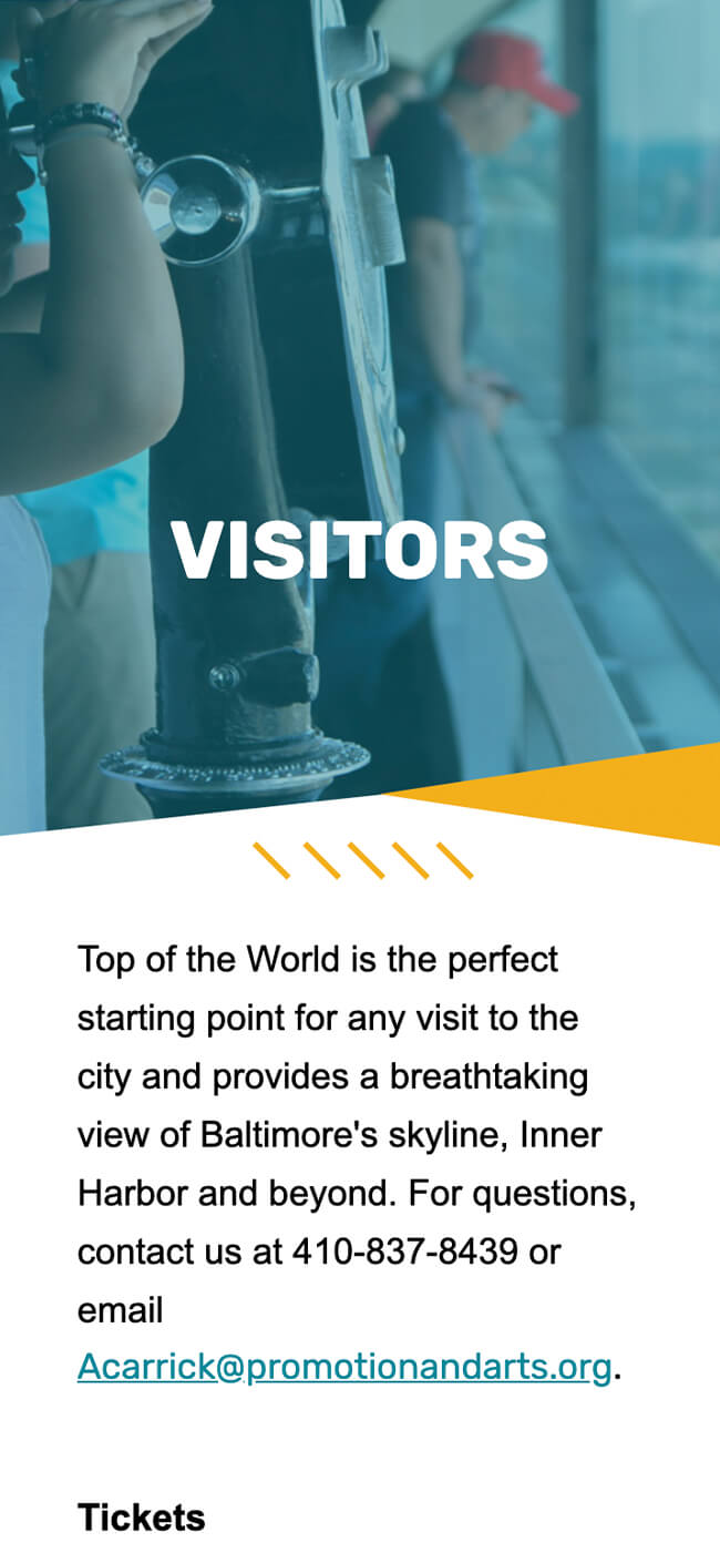 mobile view of visitors page