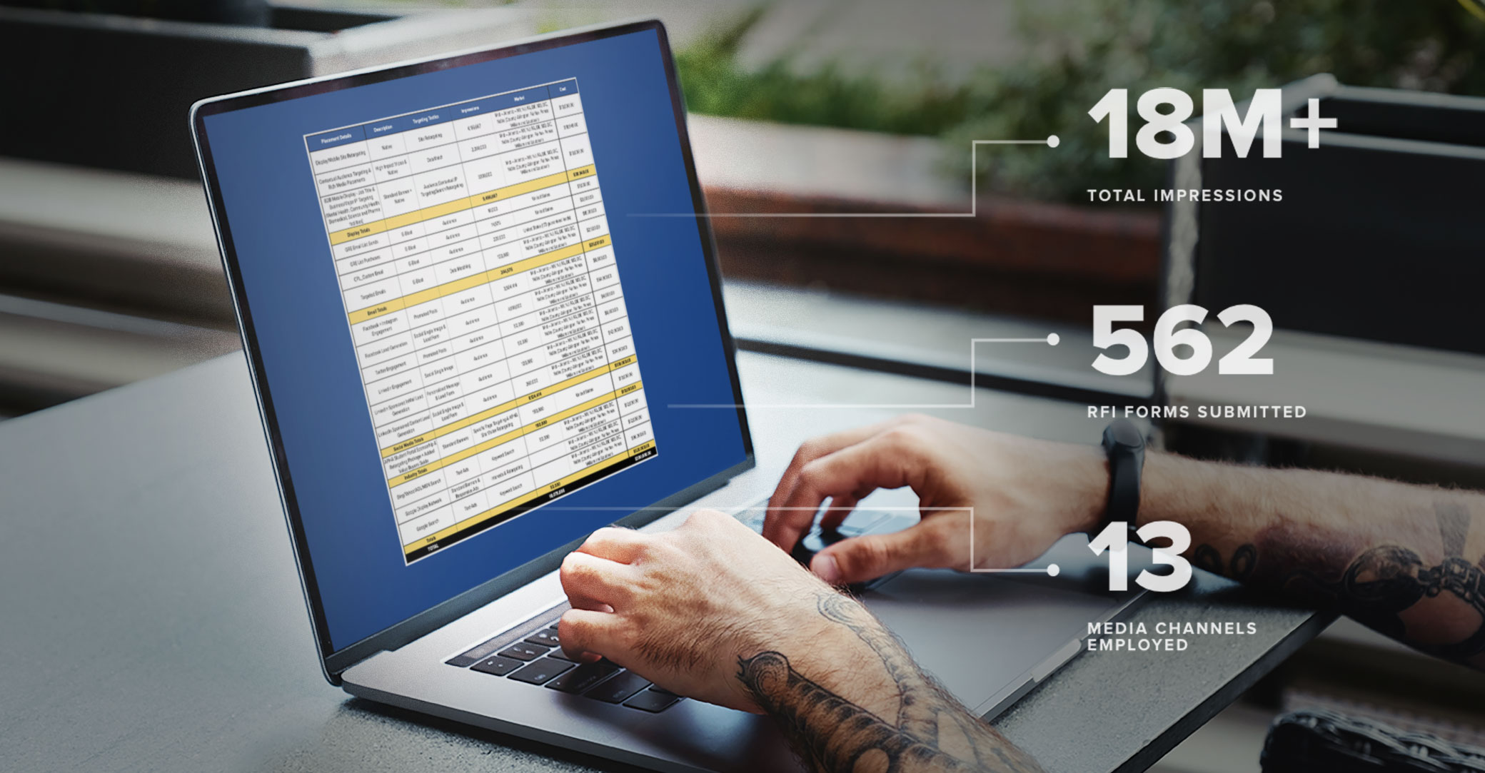 laptop with spreadsheet on it