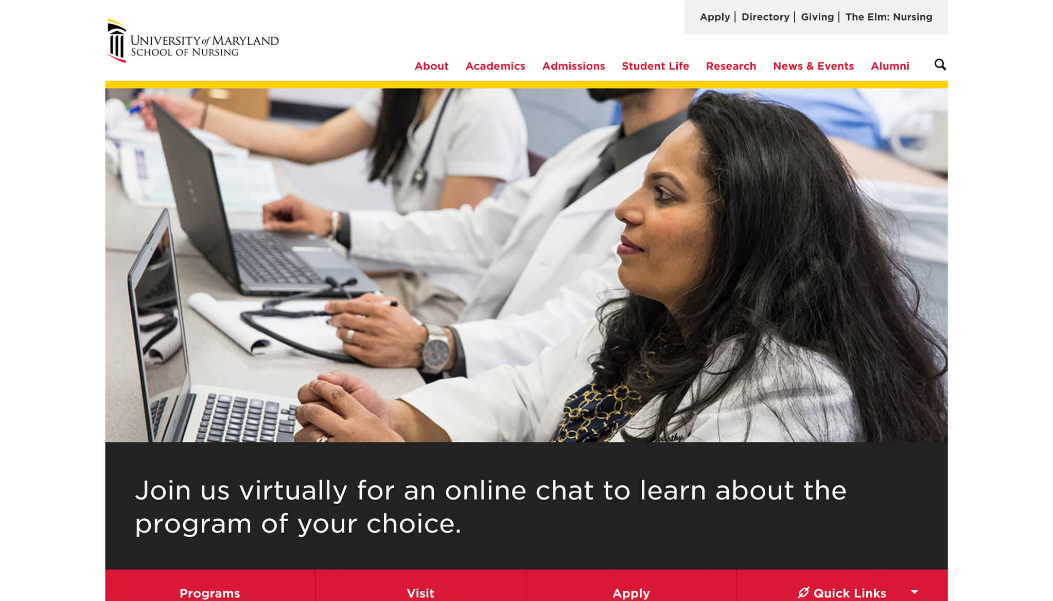 desktop view of website