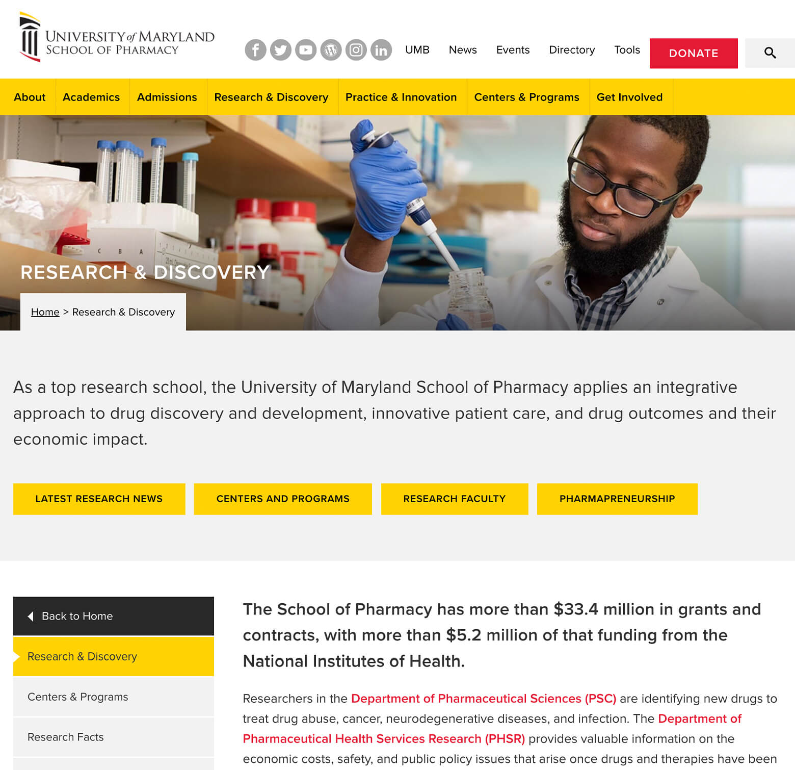 desktop view of an internal page