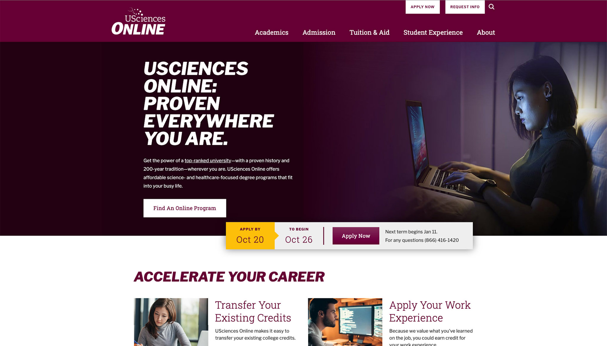 Screenshot of Usciences desktop homepage