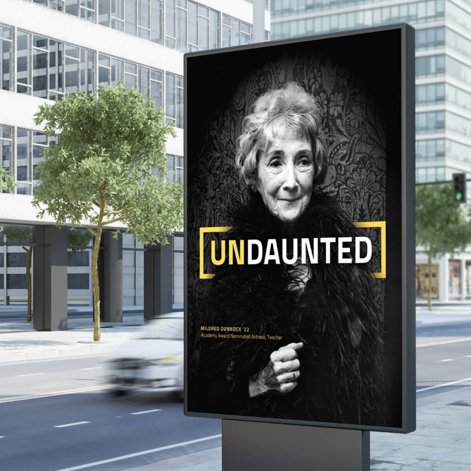 poster that has an older woman and the words undaunted.