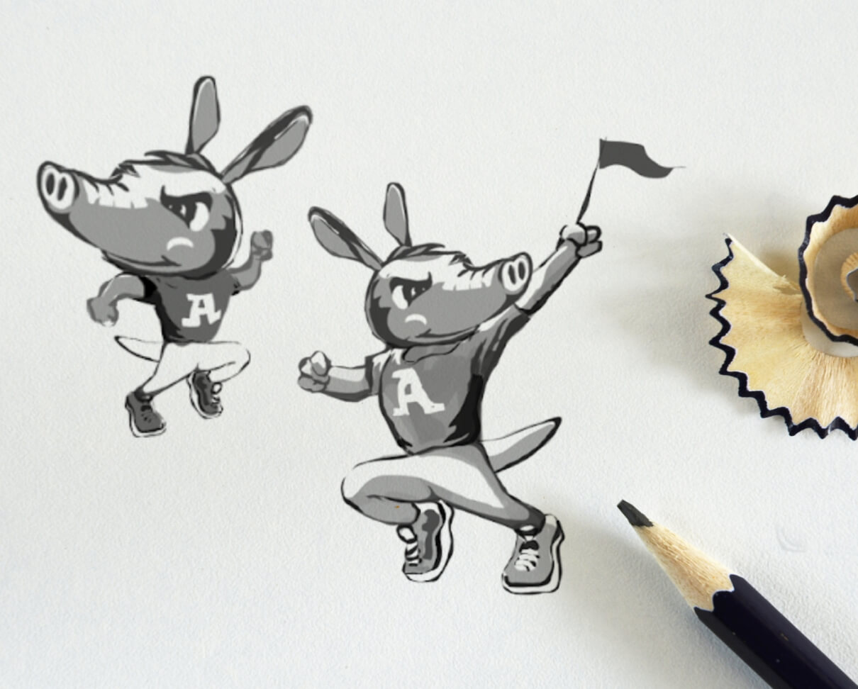 Image of an aardvark sketch with pennant.