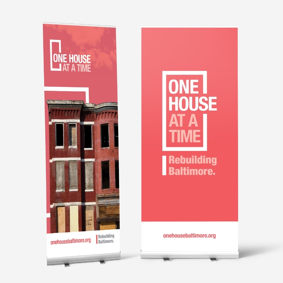 Banners with One House Logo and a building.