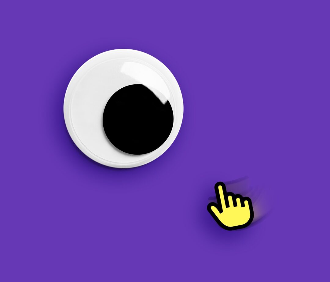 Googly eyes watching a cursor move around it