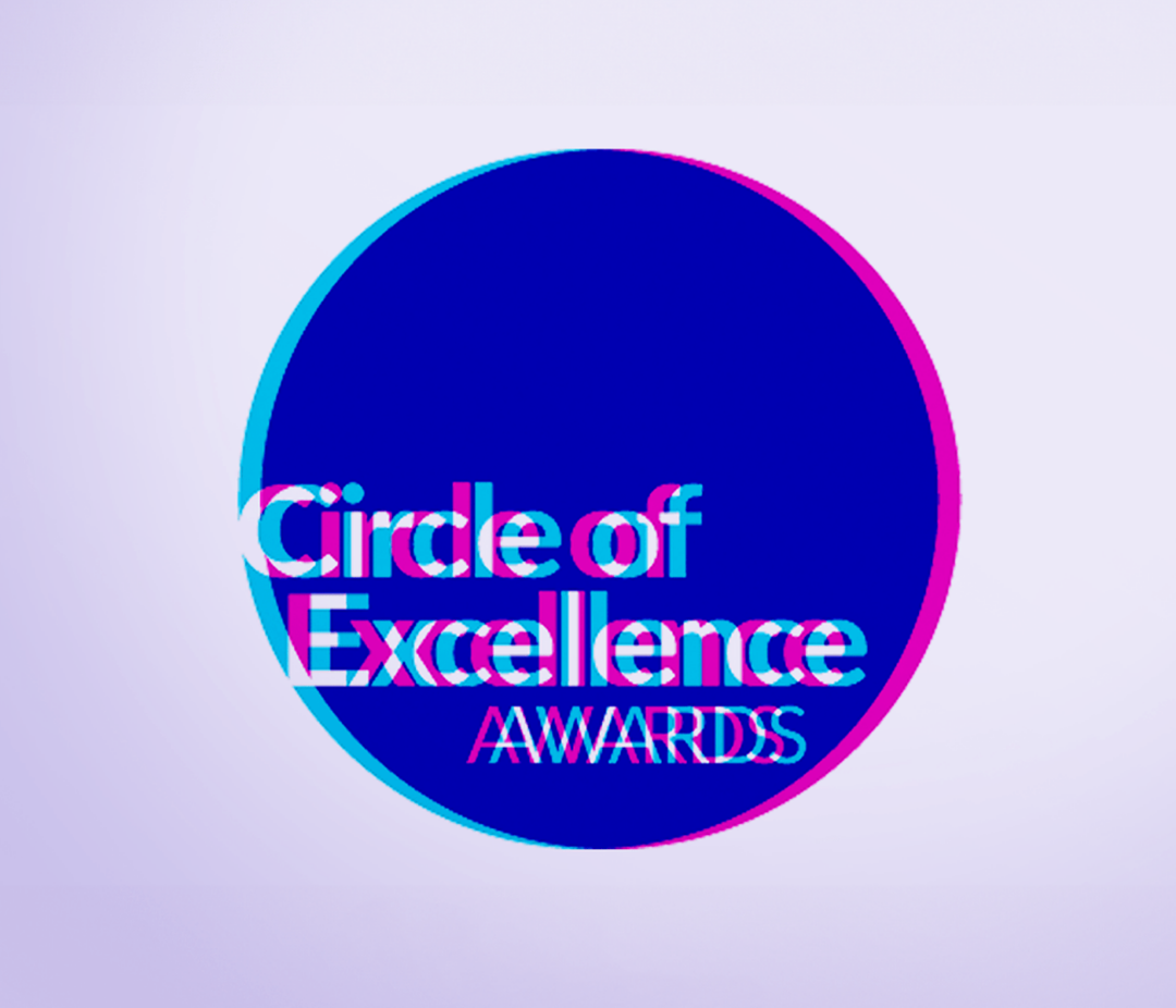 Logo for the Circle of Excellence Awards. Blue circle with the text Circle of Excellence Awards inside.