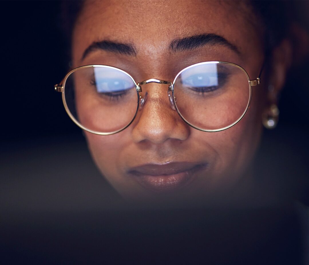 Woman looking at a computer screen