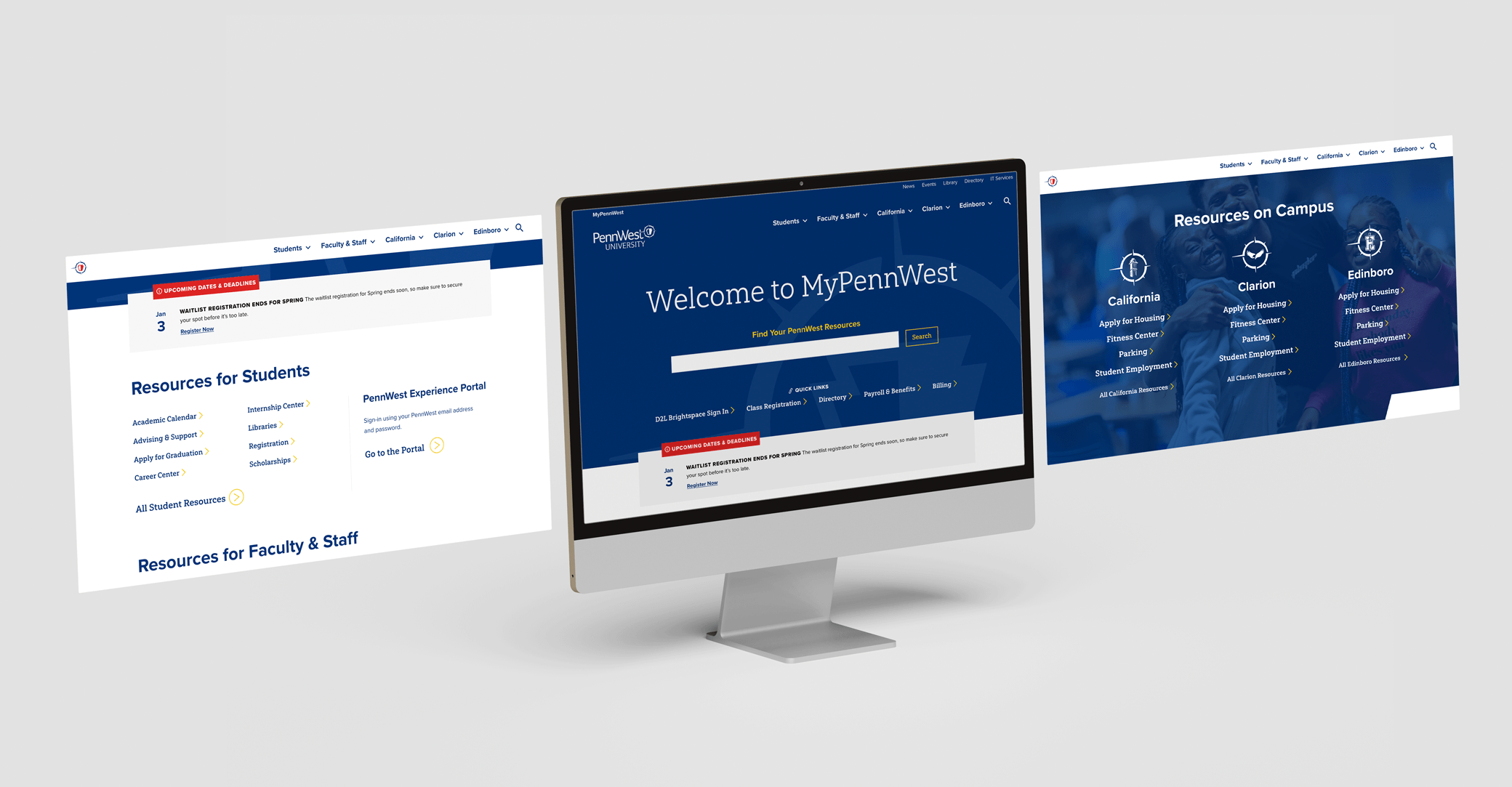 PennWest Intranet website on a desktop computer