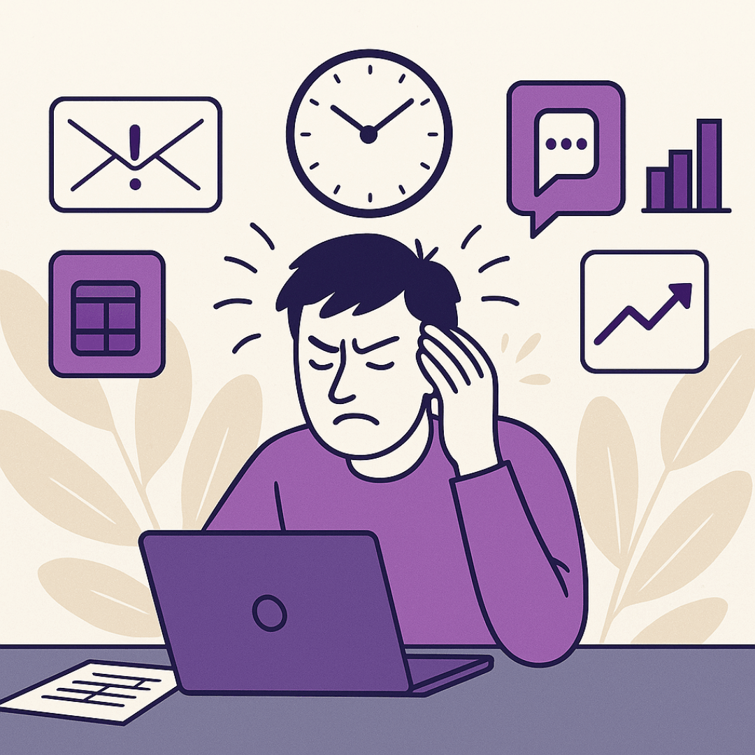 Image of a frustrated man trying to decide what to attend.