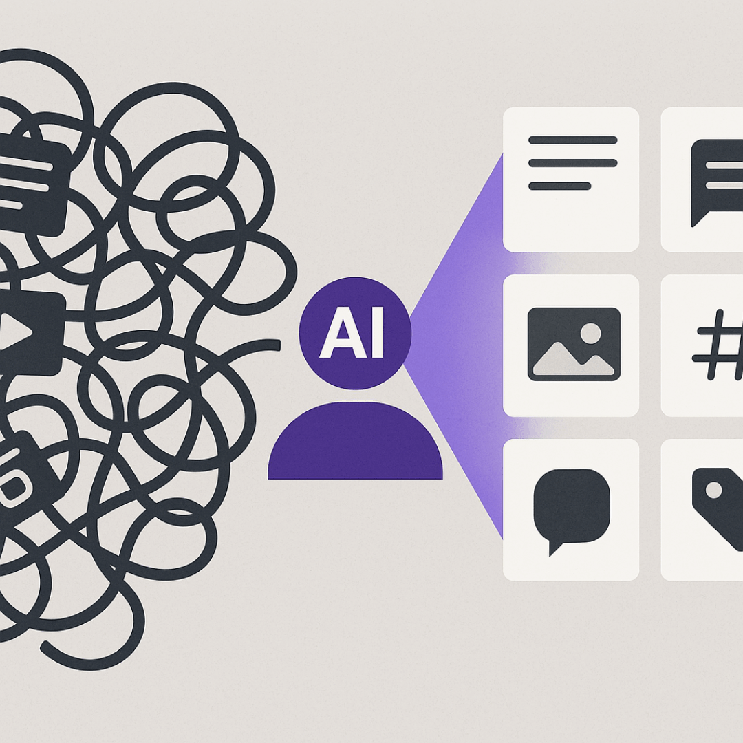 image of spaghetti lines swirling around to a filter to signify AI website governance made simple